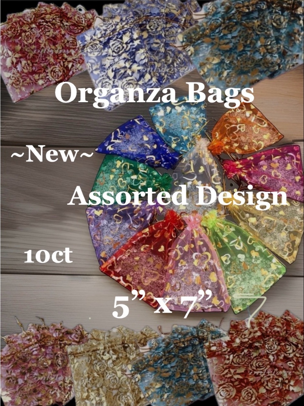 Organza Jewelry-Crafts~Gift-Favor/Bags~ Assorted 5 x 7”~ 10ct ~NEW~